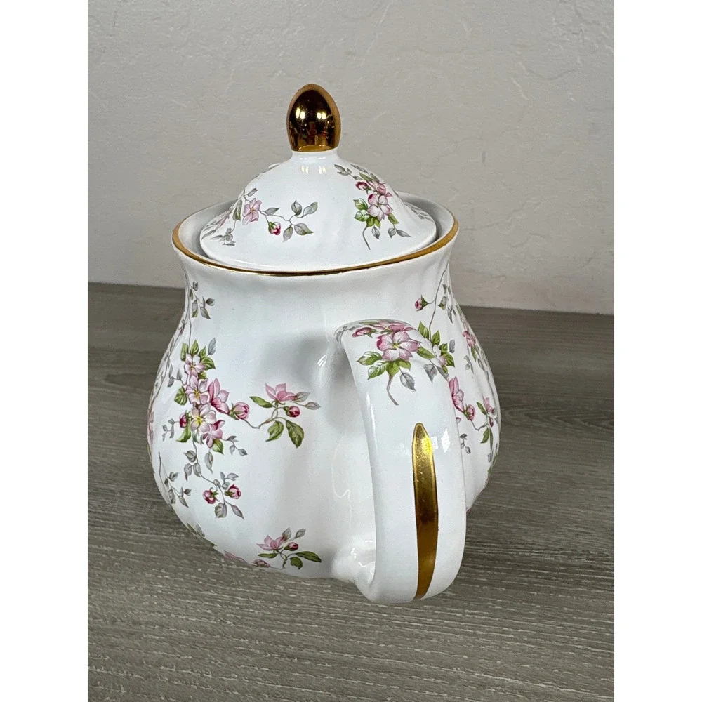 Vintage Arthur Wood & Son Swirl Effect England Teapot Pink Floral Gold Trim 6643